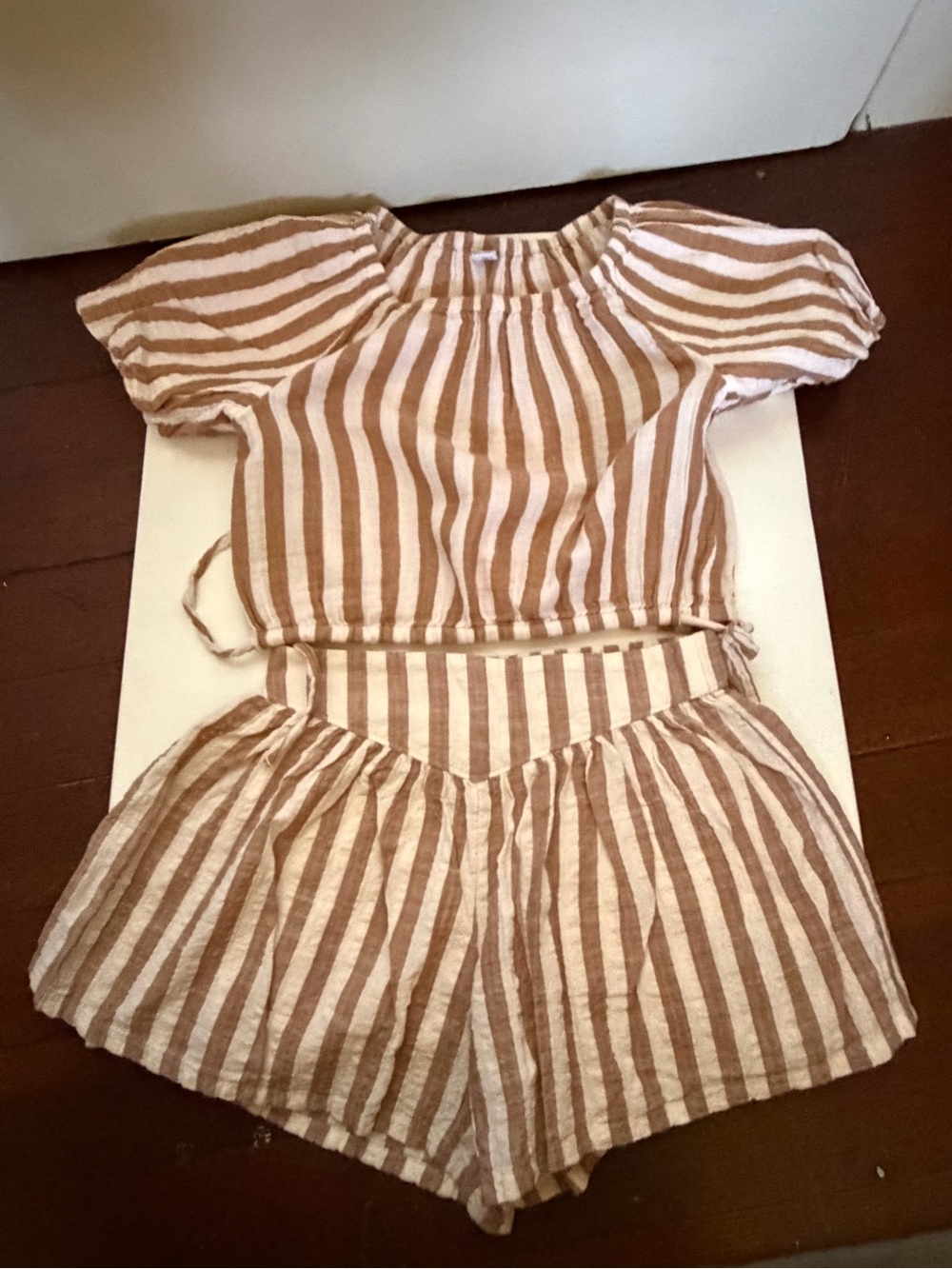 Old Navy Beige and White Striped Two-Piece Set